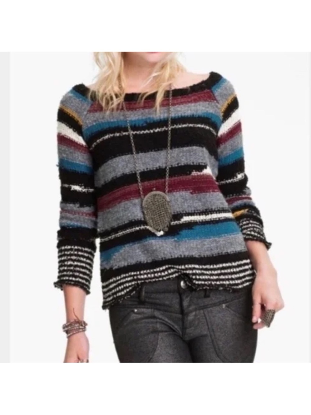 Free People Montmartre Sweater Multi-Colored Striped Wool Mohair Blend Small